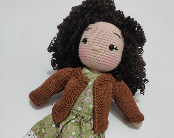 Haak krullend haar pop te koop, prinses pop, Amigurumi pop te koop, haar Amigurumi pop, gevulde pop, knuffelpop, Amigurumi meisje