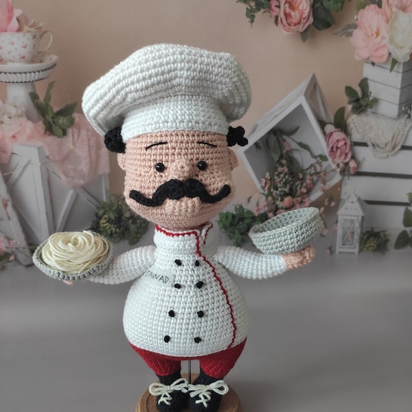 Crochet Chef Cook Doll, Amigurumi Chef Doll, Personalized Cook Doll, Chef Hat Doll, Crochet Toy For Sale, Gift for Cook, Cook Doll, Gippo