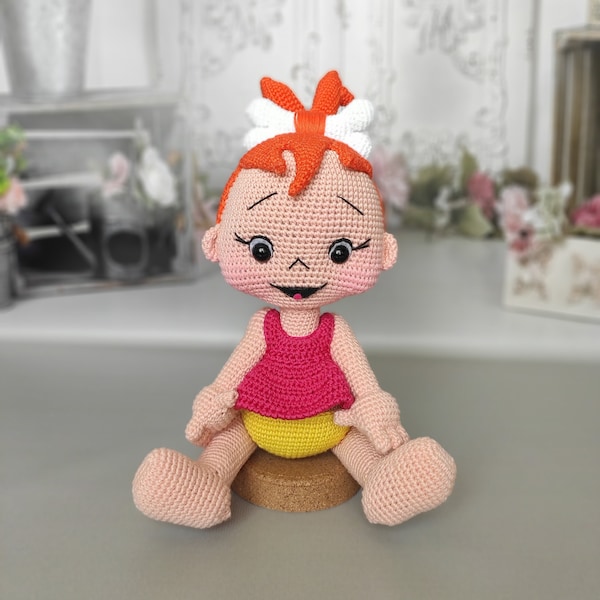 Crochet Pebbles Flinstone Doll, Pebbles Flinstone Amigurumi Doll, The Flinstone Pebbles Toy, Pebbles Flinstone Doll