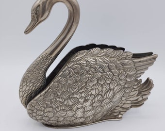 vintage Godinger Italy swan bird napkin letter holder silver-plated metal figure 