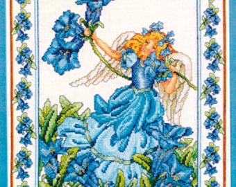 Blue Morning Glory Angel cross stitch chart by Vermillion Stitchery