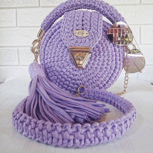 Crochet bag- 100% Handmade - Women's bag- crochet- crochet bag - handmade - lilac- elegant - shoulder bag- round bag