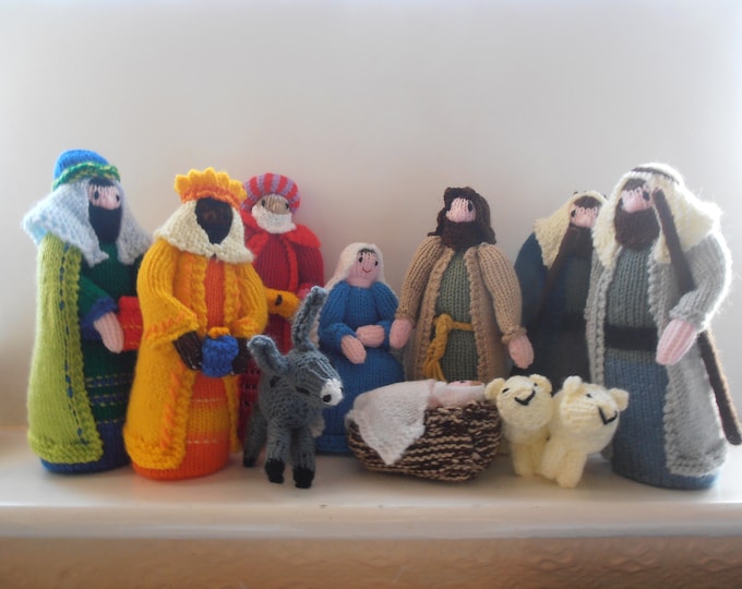 Hand Knitted Nativity Scene With Donkey and Two Sheep Etsy
