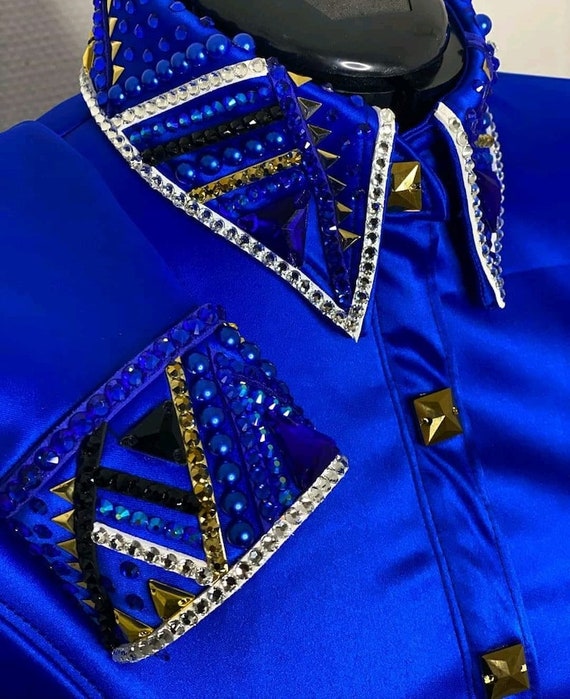 Western Custom Rodeo Queen Show Shirt In Stretchable Stuff With Glass Stones Embellishments