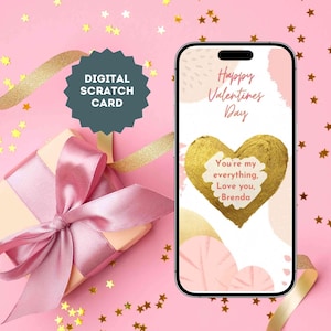 eCard Carte à gratter numérique avec texte personnalisable pour la Saint-Valentin avec un cœur doré, carte d'amour comme carte à gratter via WhatsApp