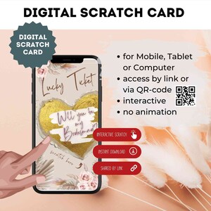 Gratta e vinci, gratta e vinci digitale per la damigella d'onore in stile boho gratta e vinci, biglietto fortunato via email WhatsApp social media