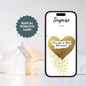eCard Carte à gratter numérique comme surprise personnalisée avec un cœur doré et le texte souhaité, une carte à gratter à envoyer en ligne