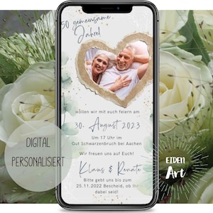 Tarjeta de invitación digital eCard para invitación de boda de oro o plata con foto para fiesta, tarjeta de WhatsApp