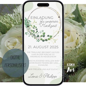 eCard Digitale Einladungskarte zur Hochzeit Eukalyptus Einladung Party WhatsApp Karte