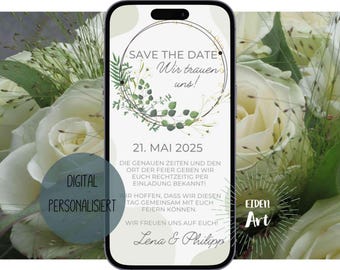eCard Digital Save The Date Card for Wedding Invitation Eucalyptus Party WhatsApp Card