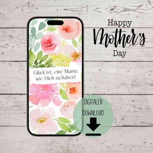 Carte de vœux numérique pour la fête des mères avec des fleurs à l'aquarelle à envoyer en ligne via WhatsApp, Email, Messenger