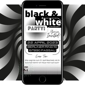 eCard Digital Invitation Card Black White Party Birthday Invitation WhatsApp Card
