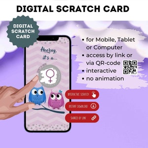 eCard Scratch Card Girl Gender Reveal Annonce Grossesse Scratchcard via Instagram, WhatsApp
