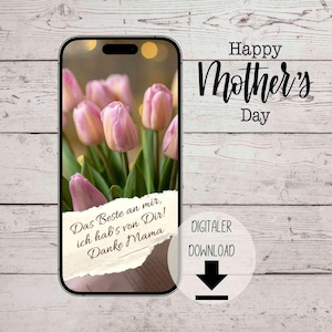 eCard Biglietto di auguri digitale per la festa della mamma con un mazzo di tulipani per l'invio online tramite WhatsApp, Email, Messenger