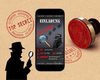 eCard Digital Invitation to a Spy-Themed Children's Birthday Party as a Detective Birthday Party ??? Invitation Card for a Secret Agent Party via WhatsApp
