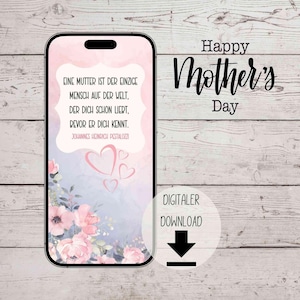 eCard Biglietto di auguri digitale per la festa della mamma con citazione in colori pastello per l'invio online tramite WhatsApp, e-mail, Messenger
