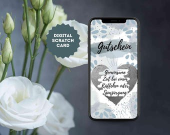 eCard Digital skraplott som presentkort med silverhjärta och egen text, skraplott för e-post, WhatsApp etc.