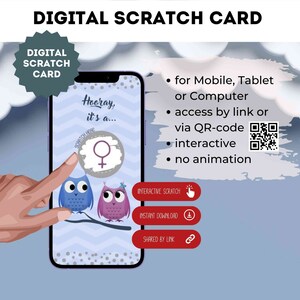eCard Digital Scratch Card Girl Gender Reveal Annonce Grossesse Scratchcard via Instagram, WhatsApp
