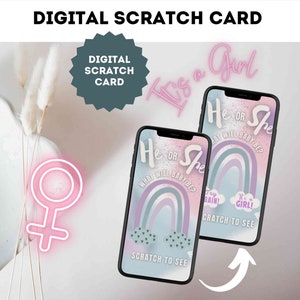 Carte à gratter numérique pour garçon ou fille Fille arc-en-ciel Sexe Révéler la grossesse Carte à gratter Carte à gratter Email WhatsApp Médias sociaux