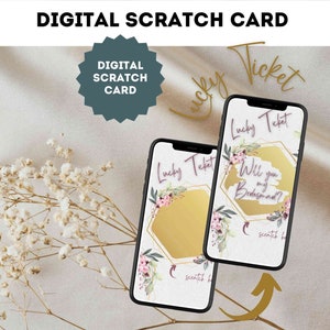 Gratta e vinci digitale per la damigella d'onore come gratta e vinci in stile boho, gratta e vinci, gratta e vinci, biglietto fortunato via e-mail WhatsApp social media