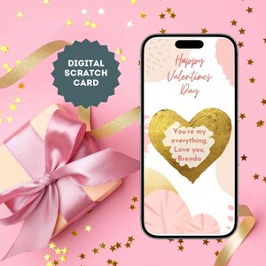 eCard Carte à gratter numérique avec texte personnalisable pour la Saint-Valentin avec un cœur doré, carte d'amour comme carte à gratter via WhatsApp