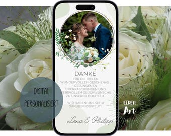 eCard Digital Thank You Card for Wedding Eucalyptus with Photo Thank You WhatsApp Card