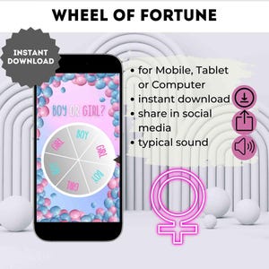 Boy or Girl - Digital Spin the Wheel Gender Reveal Game as wheel of fortune with balloons to announce the gender &quot;Its a Girl&quot;