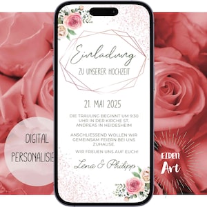 Biglietto d'invito digitale eCard Boho Roses per la carta WhatsApp per feste di invito a nozze