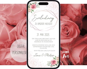 eCard Digital Invitation Card Boho Roses for Wedding Invitation Party WhatsApp Card