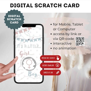 Carte à gratter numérique eCard Annonce de révélation du sexe d'une fille Carte à gratter de grossesse Carte à gratter via Instagram, WhatsApp
