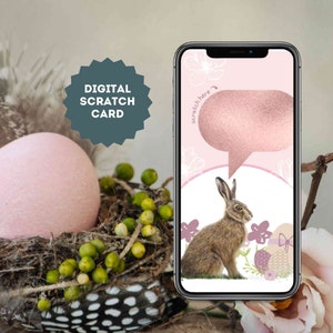 Carte à gratter numérique eCard pour Pâques, lapin de Pâques avec bulle de dialogue comme carte à gratter, carte de Pâques pour e-mail, WhatsApp, etc.