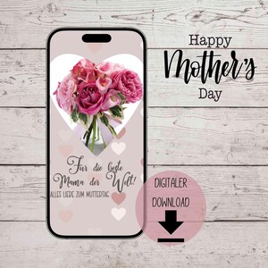 eCard Digitale Grußkarte zum Muttertag mit Rosenstrauß und Herz zum online Versenden per WhatsApp, Email, Messenger