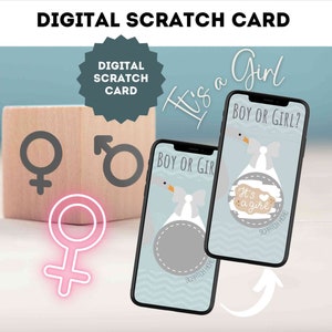 Carte à gratter numérique eCard Jeu de révélation du sexe d'une fille Annonce de grossesse Carte à gratter Carte à gratter via Instagram, WhatsApp