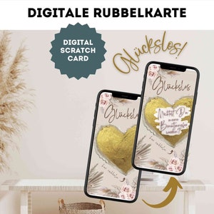 Carte à gratter numérique pour la demoiselle d'honneur de style bohème comme billet à gratter, carte à gratter, billet porte-bonheur par e-mail sur les réseaux sociaux WhatsApp