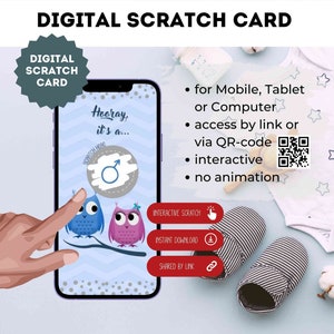 eCard Digital Scratch Card Boy Gender Reveal Annonce Grossesse Scratchcard via Instagram, WhatsApp