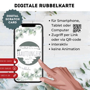 Demoiselle d'honneur de carte à gratter numérique avec eucalyptus comme carte à gratter, carte à gratter ou billet à gratter, billet porte-bonheur par e-mail sur les réseaux sociaux WhatsApp