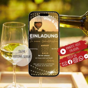 eCard Digital Video Invitation Wine & Dine Party for Birthday for WhatsApp, Email, Messenger