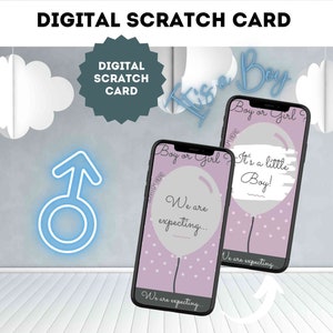 eCard Digital Scratch Card Boy Gender Reveal Game Annonce Grossesse Scratchcard Scratch Card via Instagram, WhatsApp