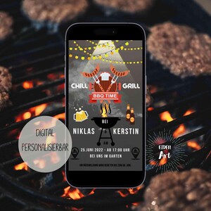 eCard デジタル招待状 BBQ グリル パーティー、ガーデン パーティー、パーティーへのカスタマイズ可能な招待状として WhatsApp にオンラインで送信できます。