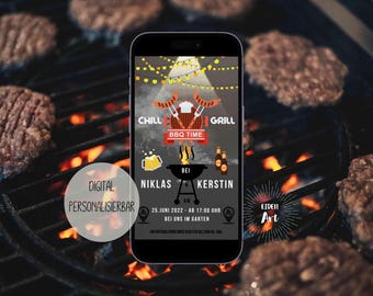 eCard Convite Digital Hora de Churrasco Festa de Churrasco, Festa no Jardim, Festa como um cartão de convite personalizável para enviar online para WhatsApp
