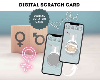 Carte à gratter numérique pour révélation du sexe d'une fille, avec une cigogne, à envoyer par e-mail, WhatsApp et réseaux sociaux.