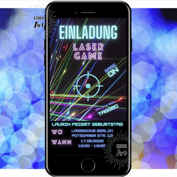 eCard Digitale Einladungskarte Kindergeburtstag Einladung Lasertag Lasergame Laserzone Party WhatsApp Karte
