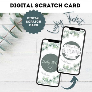 Carte à gratter numérique demoiselle d'honneur eucalyptus carte à gratter carte à gratter, billet porte-bonheur par e-mail WhatsApp médias sociaux
