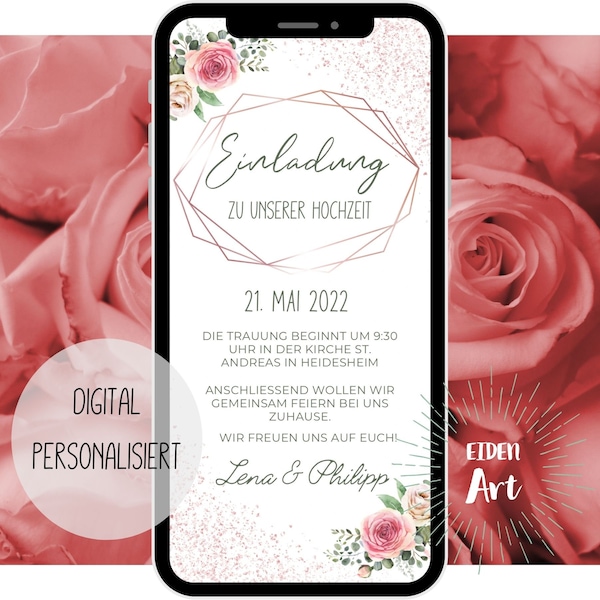 eCard Digitale Einladungskarte zur Hochzeit Einladung Party WhatsApp Karte