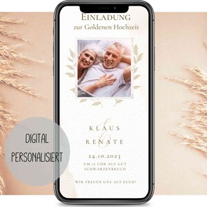 eCard Biglietto d'invito digitale per matrimonio in oro o argento Invito boho con foto Festa Carta WhatsApp