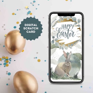 eCard Carte à gratter numérique pour Pâques dans un style aquarelle avec autocollant à gratter doré, carte de Pâques ScratchOff pour e-mail, WhatsApp, etc.