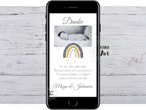 eCard Digitale Danksagung Geburt Karte Rainbow WhatsApp