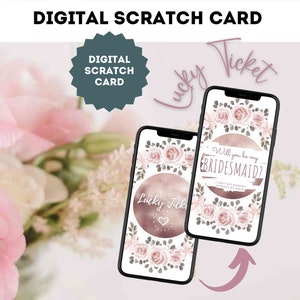 Carte à gratter numérique pour le classique des demoiselles d'honneur avec des roses comme billet à gratter, carte à gratter, billet porte-bonheur par e-mail sur les réseaux sociaux WhatsApp