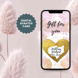 Carte à gratter numérique sous forme de bon avec un cœur doré et le texte de votre choix, carte à gratter, carte ScratchOff pour e-mail, WhatsApp, etc.