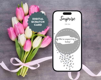 eCard Digital skraplott som överraskning med grå cirkel och önskad text, skraplott, skraplott för WhatsApp, etc.